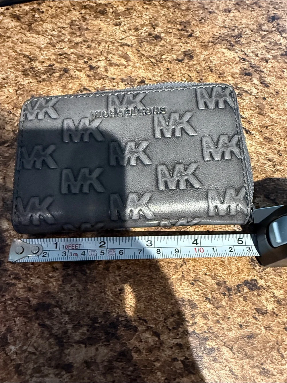 Michael Kors Grey Embossed MK Zip Card Wallet
